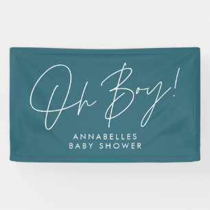 Banderoles oh Boy baby shower script moderne turquoise bleu é