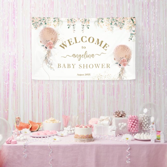 Banderoles Oh Fille Balloon rose Baby shower Floral Eucalyptu (Fête)