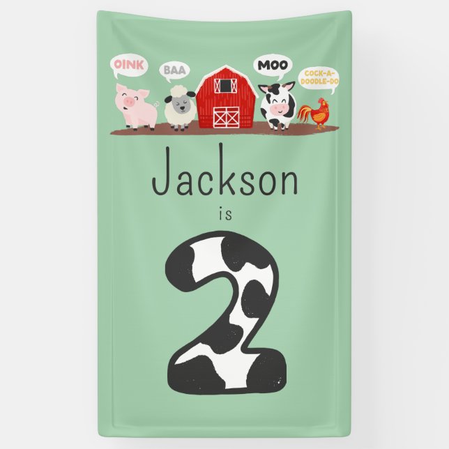 Banderoles Oink Baa Moo 2e anniversaire ferme animaux enfants (Vertical)