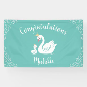 Banderoles Oiseau Baby shower cygne avec thème Couronne Turqu