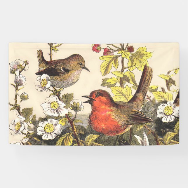 Banderoles Oiseaux de printemps Robin Oiseaux rouges (Horizontal)