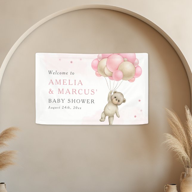 Banderoles On peut attendre Teddy Bear Baby shower fille (Créateur téléchargé)