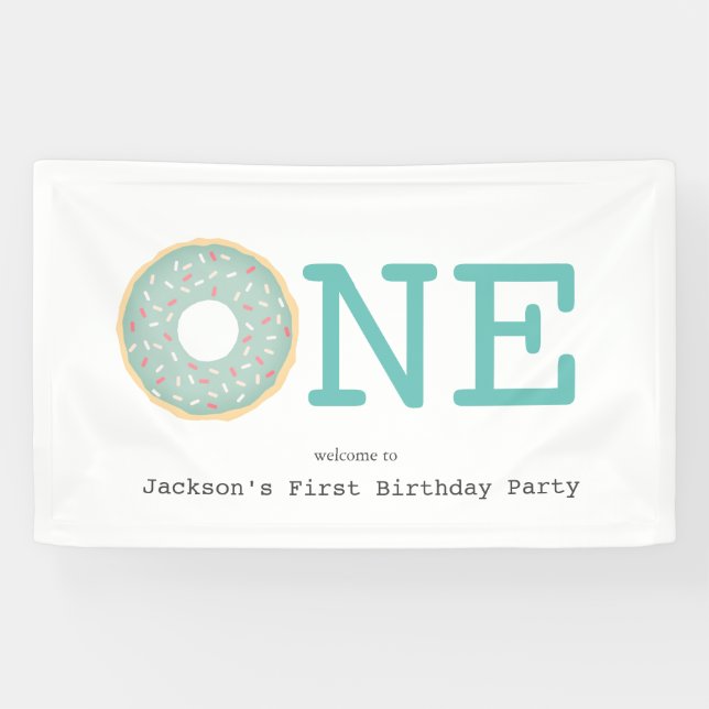 Banderoles One Donut Mint Green Boy's First Birthday (Horizontal)