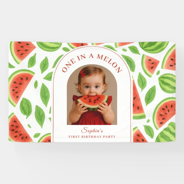 Banderoles One In A Melon Watermelon Custom Photo Birthday (Horizontal)