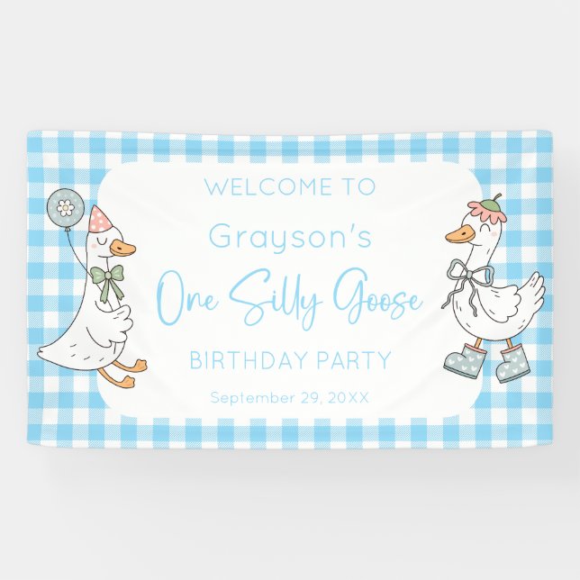 Banderoles One Silly Goose Blue 1er Birthday Welcome (Horizontal)