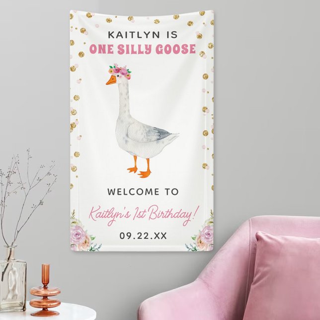 Banderoles One Silly Goose Girls 1st Birthday Party Welcome (Créateur téléchargé)