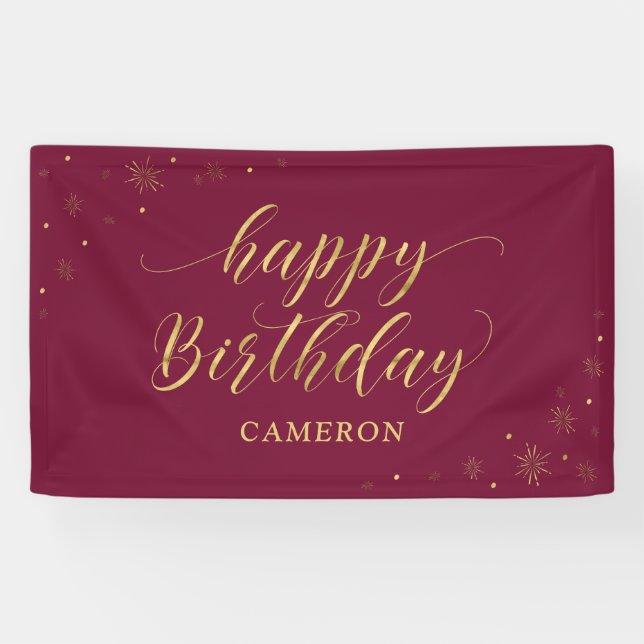 Banderoles Or et Bourgogne | Sparkle Joyeux Anniversaire (Horizontal)