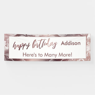 Banderoles Or et Marbre blanc Rose moderne Joyeux anniversair