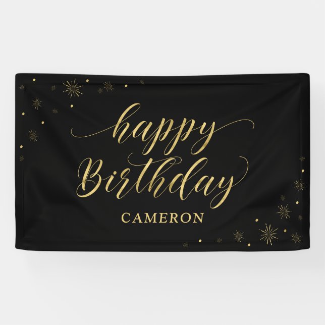 Banderoles Or et noir | Sparkle Happy Birthday Party Banner (Horizontal)