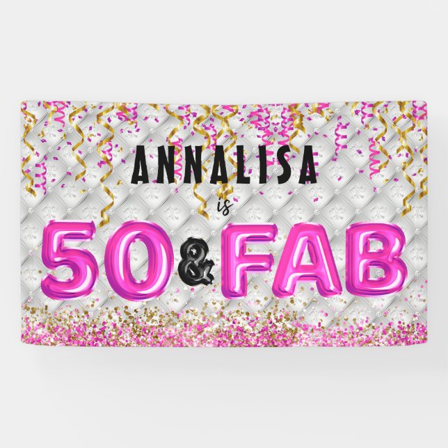 Banderoles Or rose 50 Fabuleux 50e anniversaire (Horizontal)