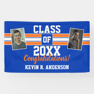 Banderoles Orange and Blue Graduation Photo Félicitations