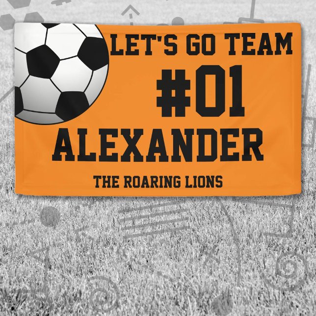 Banderoles Orange Black Soccer Team Spirit (Orange and Black Soccer Let's Go Team Banner. Celebrate your high school or college athlete.)