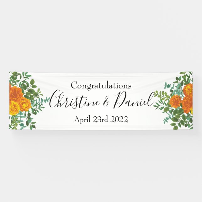 Banderoles Orange Mariage Peony Rose Floral (Horizontal)