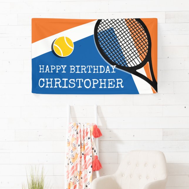 Banderoles Orange - terrain de tennis bleu, personnalisable (En situation)