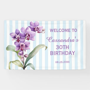 Banderoles Orchidée violette Vert rayures Floral 30e annivers