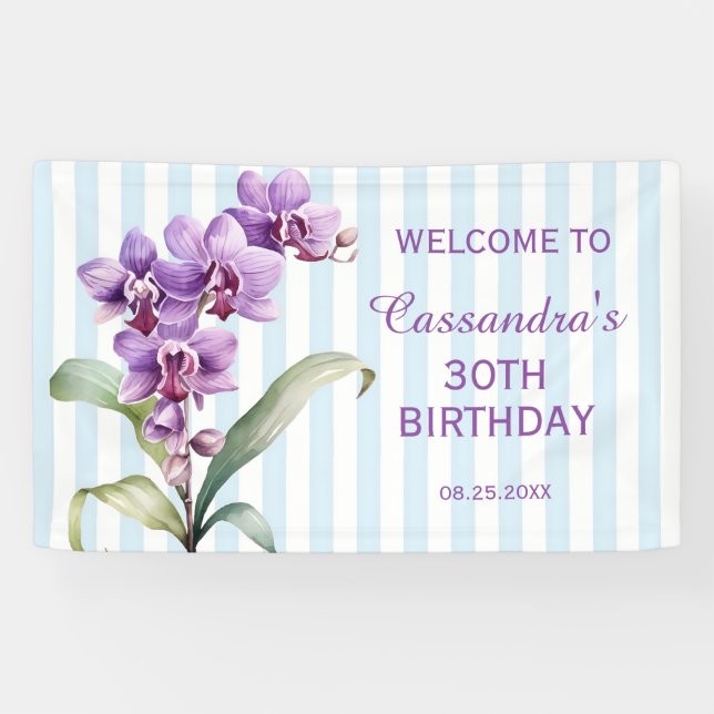 Banderoles Orchidée violette Vert rayures Floral 30e annivers (Horizontal)