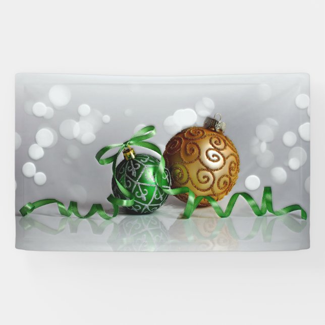Banderoles Ornements de Noël verts et dorés (Horizontal)