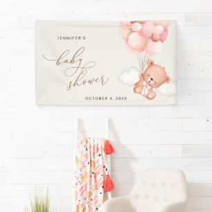 Banderoles Ours En Conflit, Ballons Roses, Baby shower D'Accu
