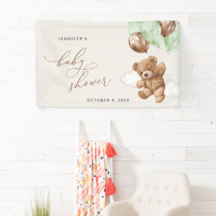 Banderoles Ours En Conflit, Ballons Verts, Baby shower D'Accu