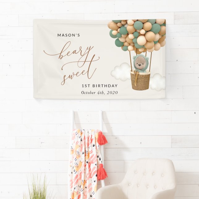 Banderoles Ours mignon, Ballons verts, Bienvenue pour le prem (En situation)