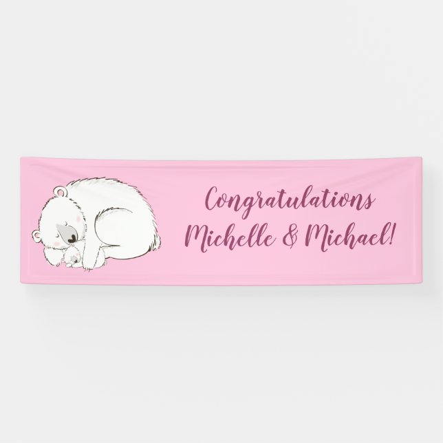 Banderoles Ours polaire Baby shower fille rose (Horizontal)