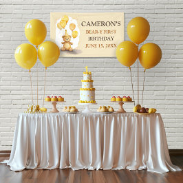 Banderoles Ours Premier anniversaire Sexe Ours jaune neutre
