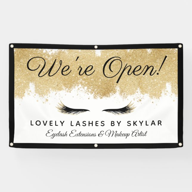 Banderoles Ouvert Pour Les Professionnels Gold Black Eyelash  (Horizontal)