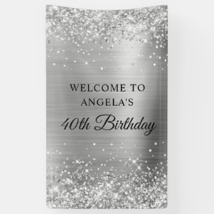 Banderoles Pailleté Argenté Feuille 40e Anniversaire Vertical