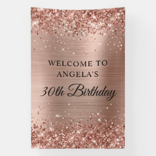Banderoles Pailleté Rose Gold Feuille 30e Anniversaire Vertic