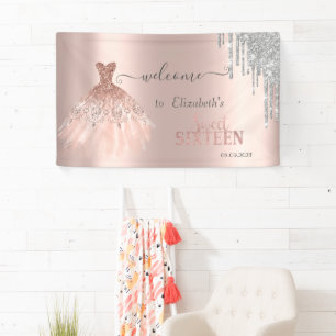Banderoles Paillettes d'argent qui coulent, Robe Rose Gold S