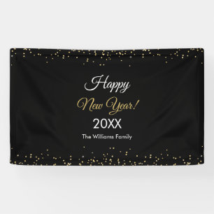 Banderoles Paillettes dorées Bonne Année Fête noire