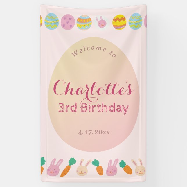 Banderoles Painted Egg Soft Pink Kids Birthday Welcome Banner (Vertical)