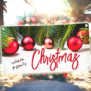 Banderoles Palmier de Noël Tropical Red Green Nom de famille