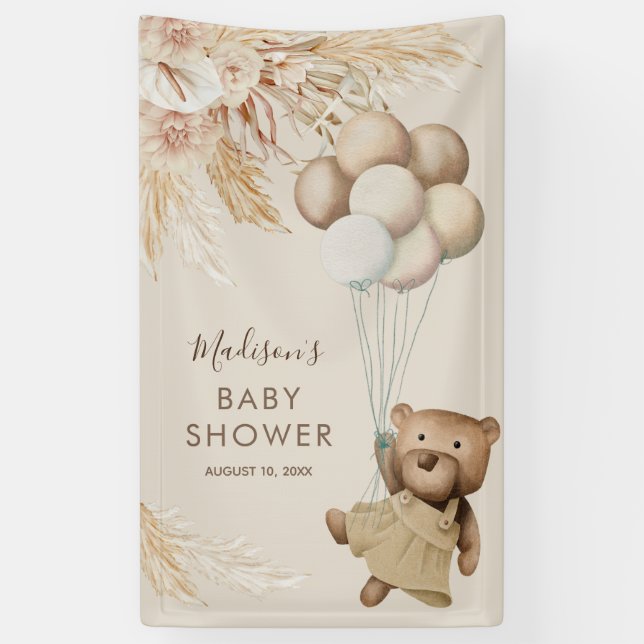 Banderoles Pampas Baby shower Ours en Teddy Grass (Vertical)