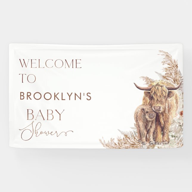 Banderoles Pampas Boho Cow Calf Baby shower Bienvenue Bannièr (Horizontal)