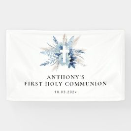 Banderoles pampas herbe bleu floral premier signe de communio