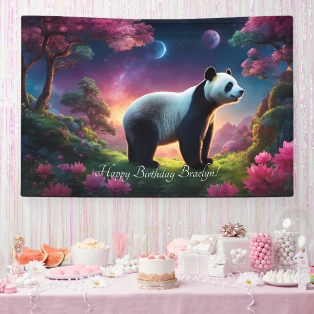 Banderoles Panda dans un jardin fantastique (Fête)