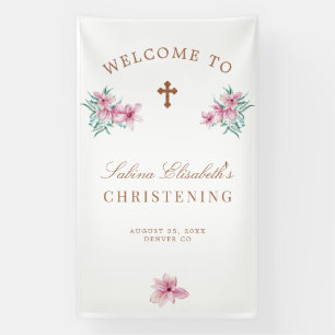 Banderoles Panneau de bienvenue baptême floral aquarelle rose
