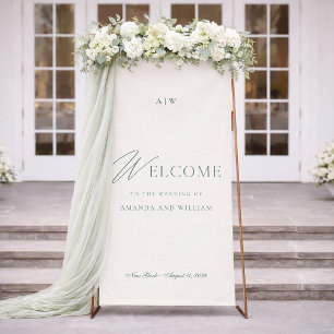 Banderoles Panneau de Bienvenue de Mariage Élégant Vert Sauge