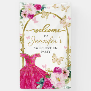 Banderoles Panneau de bienvenue Sweet 16 Robe florale papillo