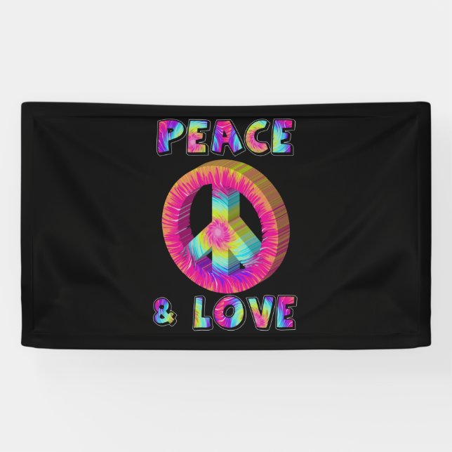 Banderoles Panneau de paix Paix et Amour avec Tie Dye (Horizontal)