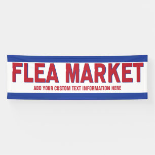 Banderoles Panneau Marché Flea rouge et bleu avec texte perso