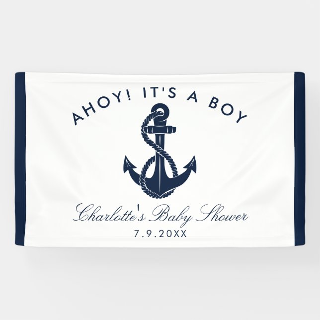 Banderoles Papier Baby shower de script Ancre nautique (Horizontal)