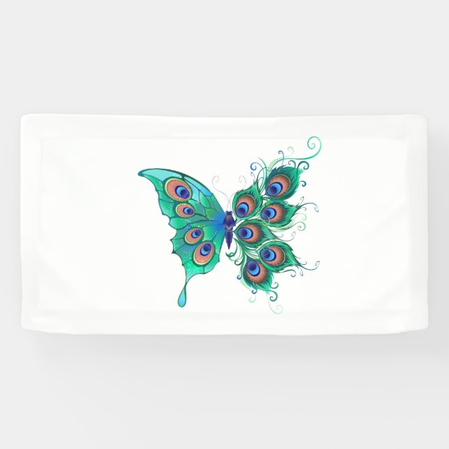 Banderoles Papillon aux plumes de paon vert (Horizontal)