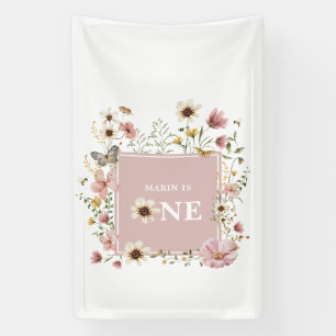 Banderoles Papillon Fleur Sauvage Rose Poussiéreux 1er Annive