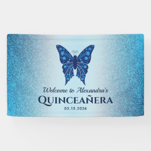 Banderoles Papillon Pailleté Bleu pour Quinceañera