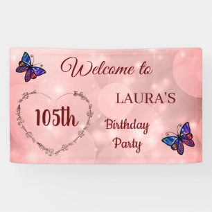 Banderoles Papillon rose mousseux personnalisé 105e anniversa