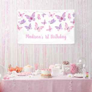 Banderoles Papillon rose violet Anniversaire
