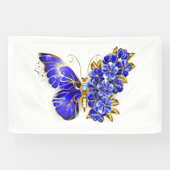 Banderoles Papillon saphir à fleurs (Horizontal)