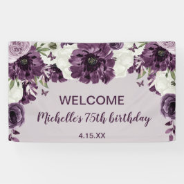 Banderoles Papillons aux fleurs blanches violettes 75e annive